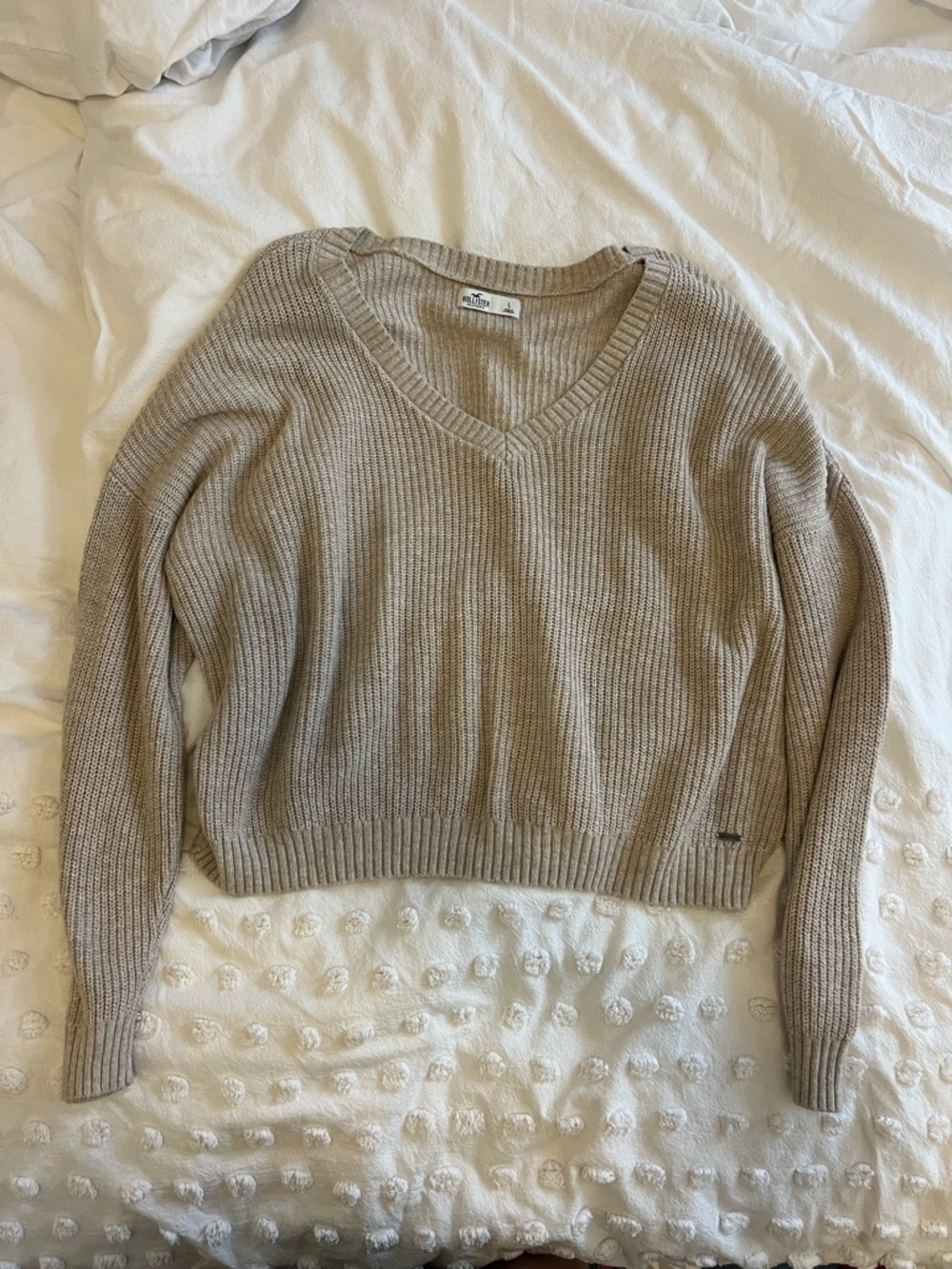 Hollister Women's Ribbed V-Neck Sweater - Light Taupe
